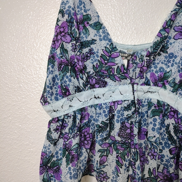 Free People Women's Purple and Blue Floral Croptop Babydoll Camisole Sz L NWOT - Picture 4 of 12